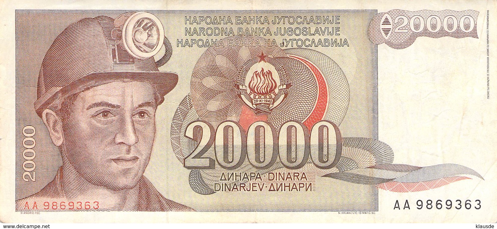 20000 Dinar Banknote Jugoslawien 1987 VF/F (III) - Jugoslawien