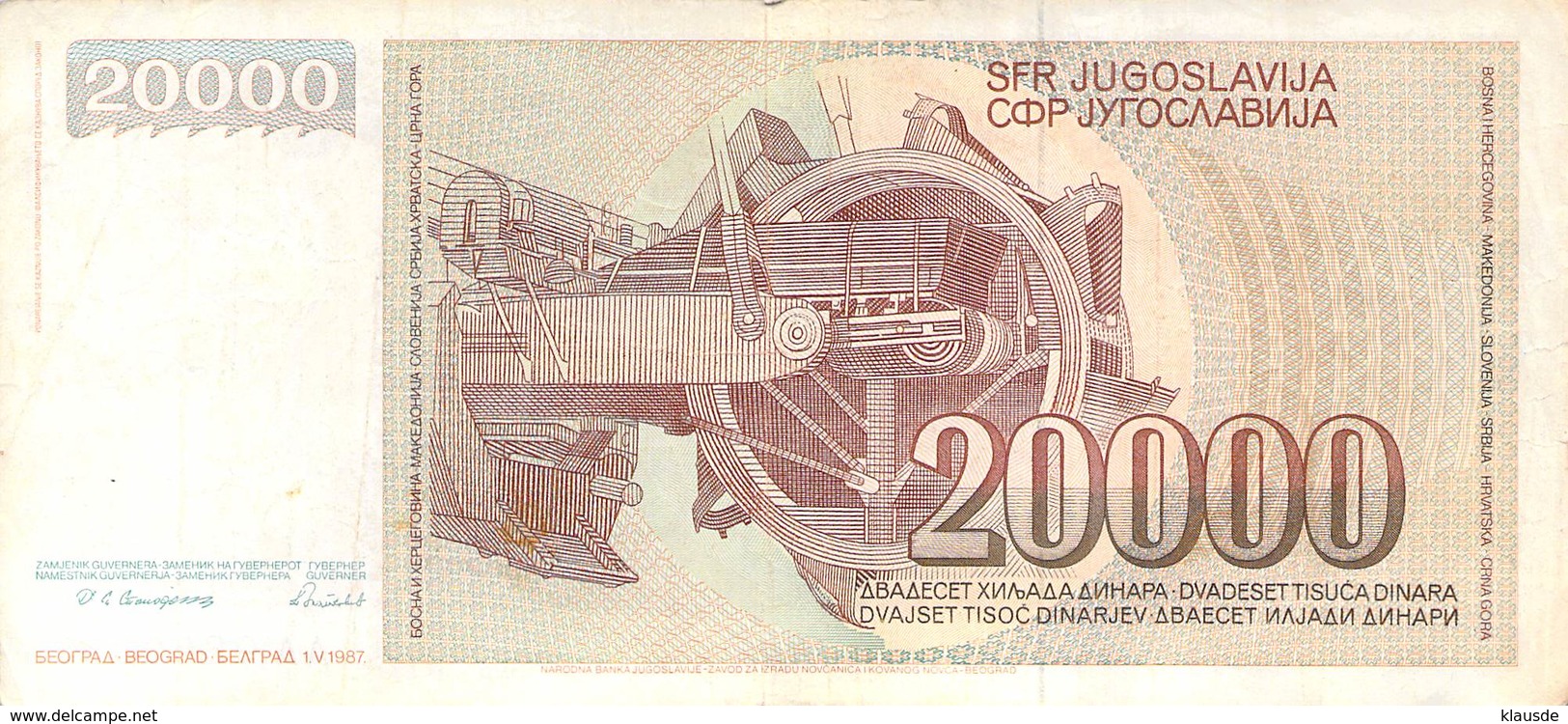 20000 Dinar Banknote Jugoslawien 1987 VF/F (III) - Jugoslawien