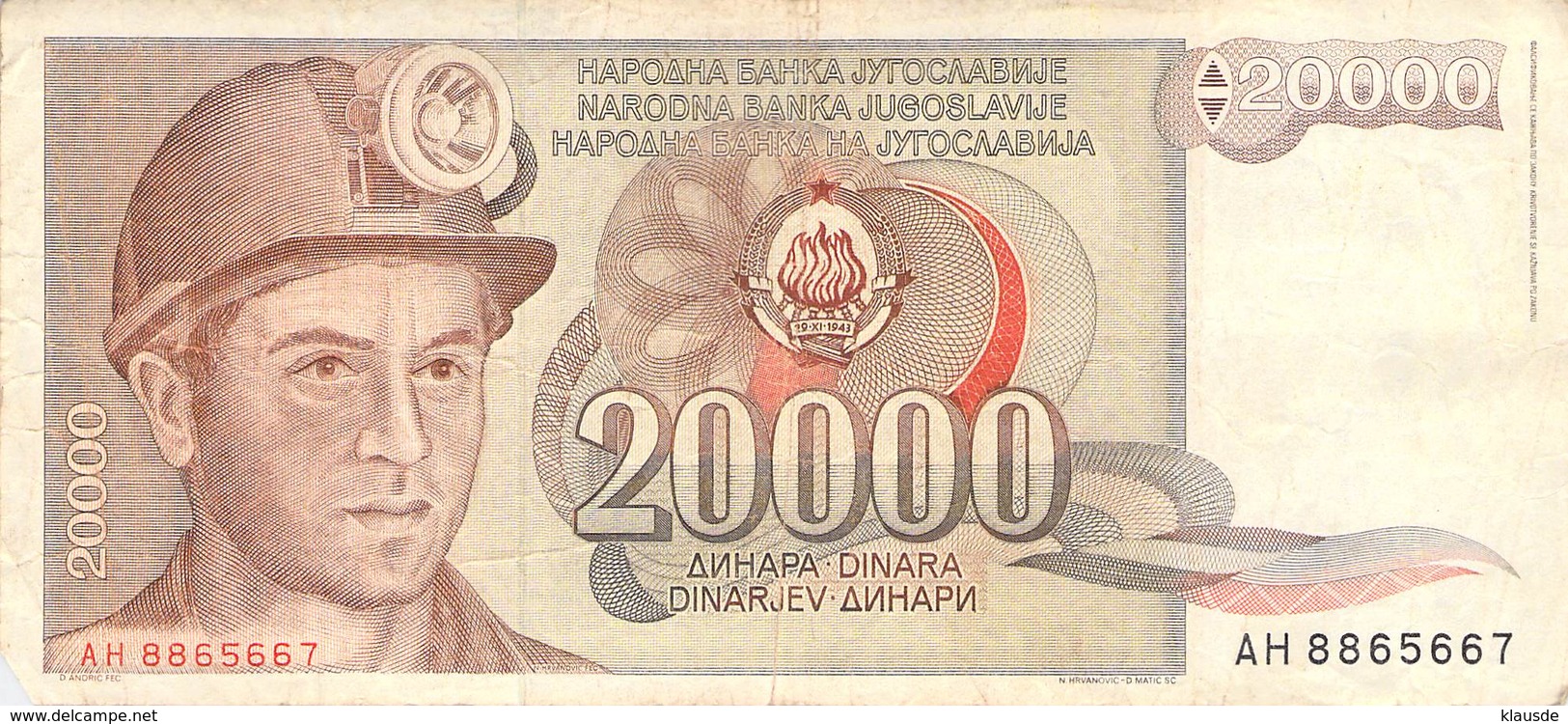 20000 Dinar Banknote Jugoslawien 1987 VF/F (III) - Jugoslawien