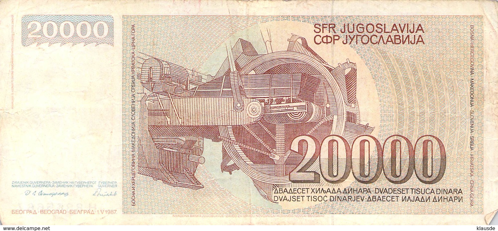 20000 Dinar Banknote Jugoslawien 1987 VF/F (III) - Jugoslawien