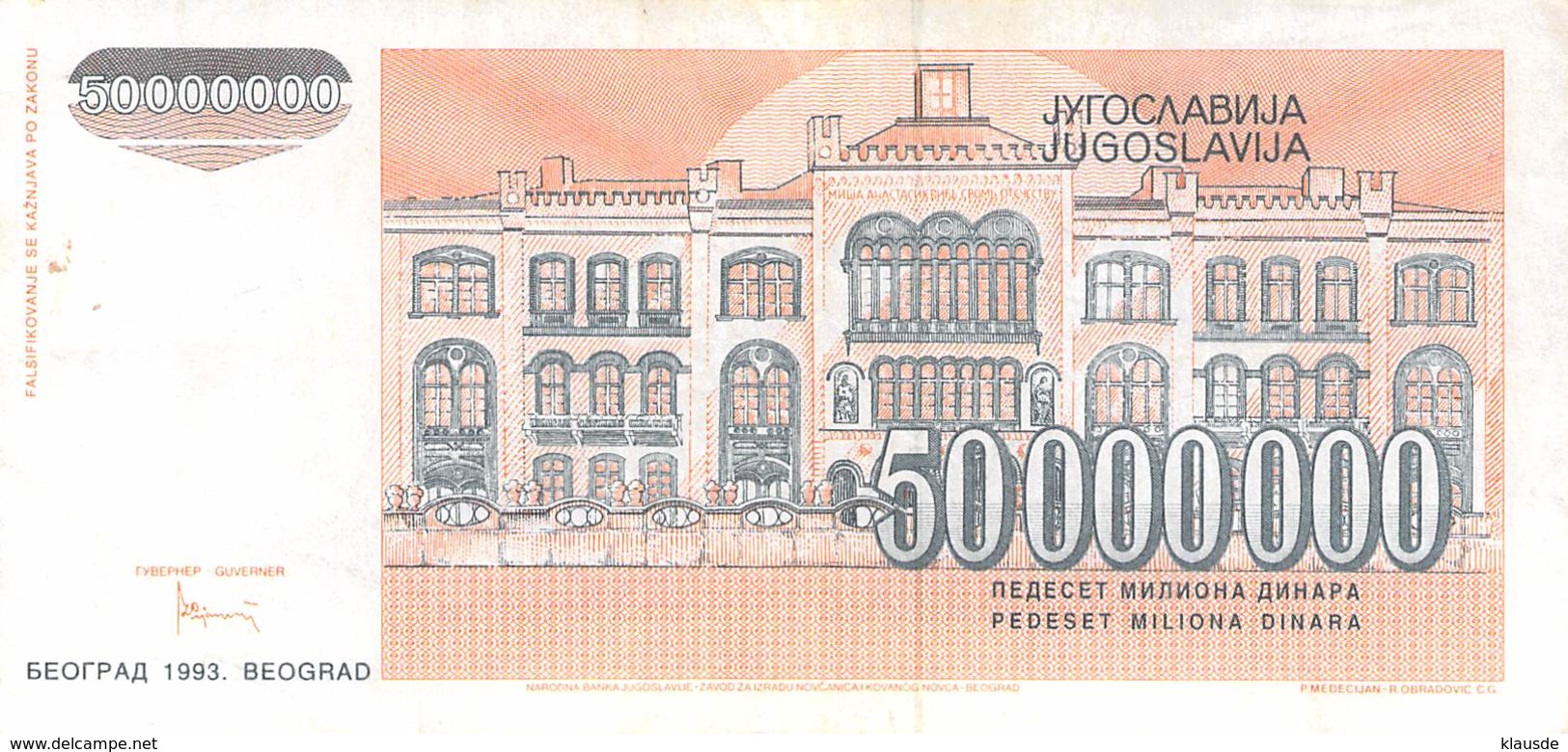 50000000 Dinar Banknote Jugoslawien 1993 VF/F (III) - Jugoslawien