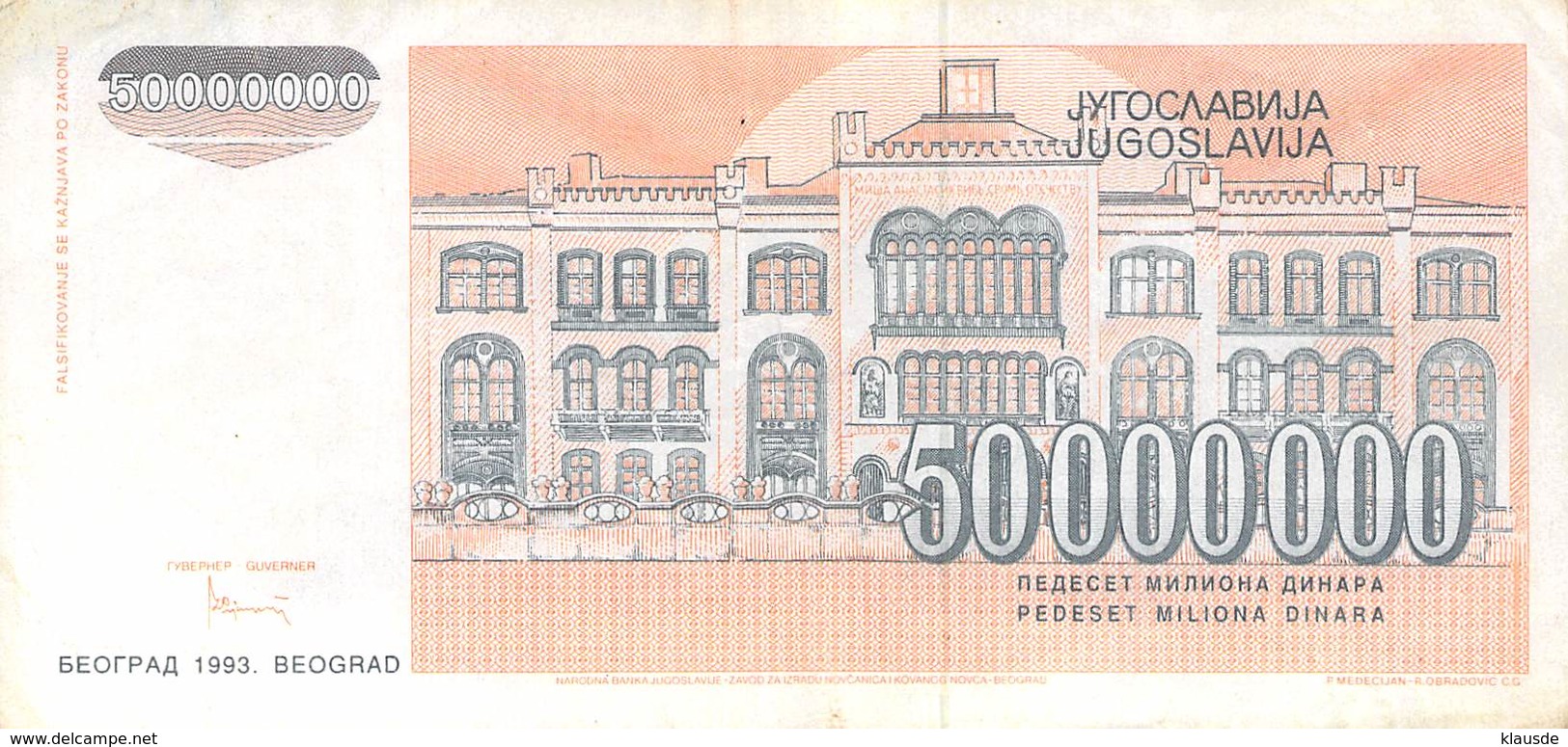 50000000 Dinar Banknote Jugoslawien 1993 VF/F (III) - Jugoslawien