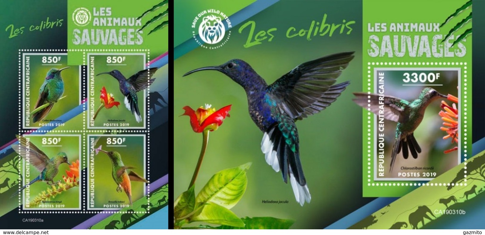 Centrafrica 2019, Animals, Colibrì, 4val In BF +BF - Colibris