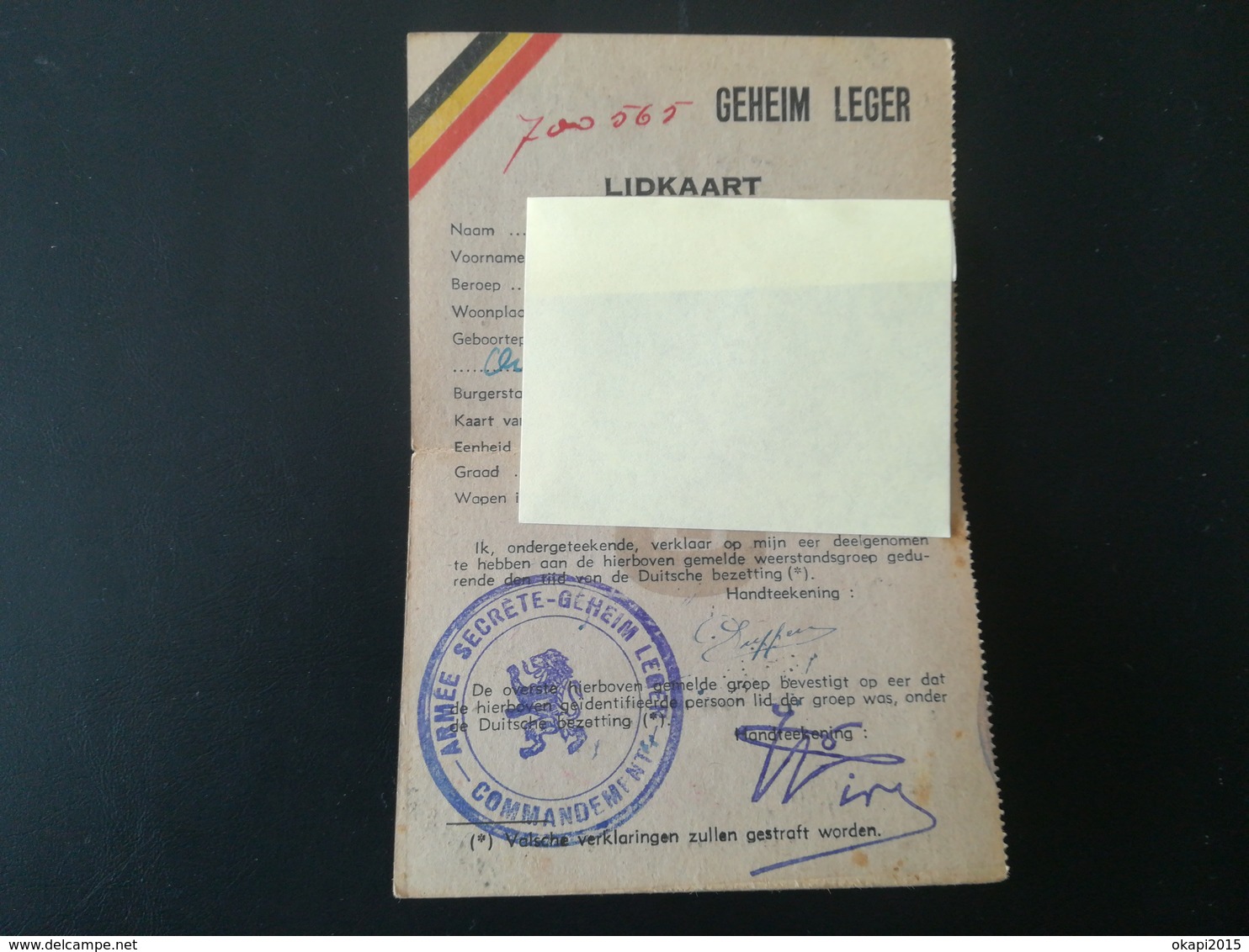 CARTE ARMÉE SECRÈTE  RÉSISTANCE BELGIQUE LIDKAART GEHEIM LEGER BELGIË  MILITARIA GUERRE 1939 - 1945 Overyssche OVERIJSE - 1939-45