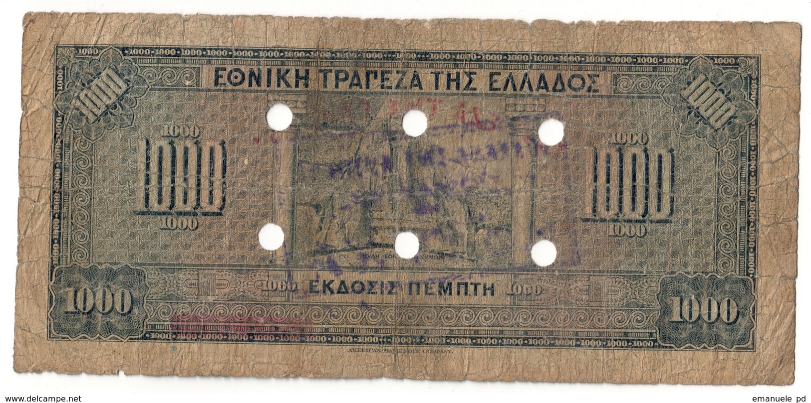 Greece WW2 Emergency Issue With Stamp 1000 Drachmai - Griekenland