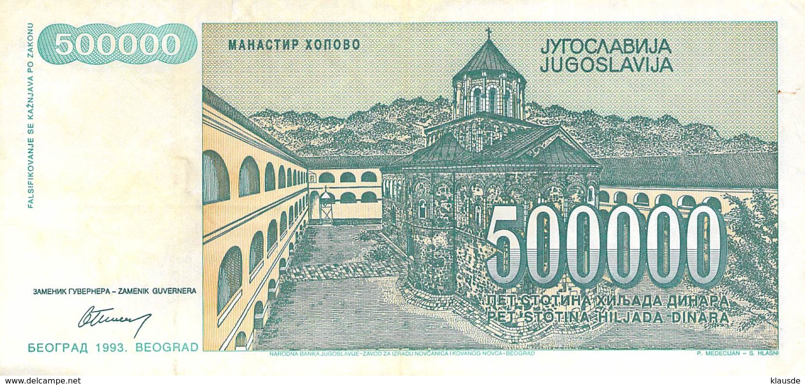 500000 Dinar Banknote Jugoslawien 1993 VF/F (III) - Yugoslavia