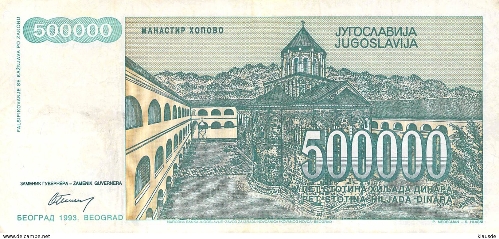 500000 Dinar Banknote Jugoslawien 1993 VF/F (III) - Jugoslawien