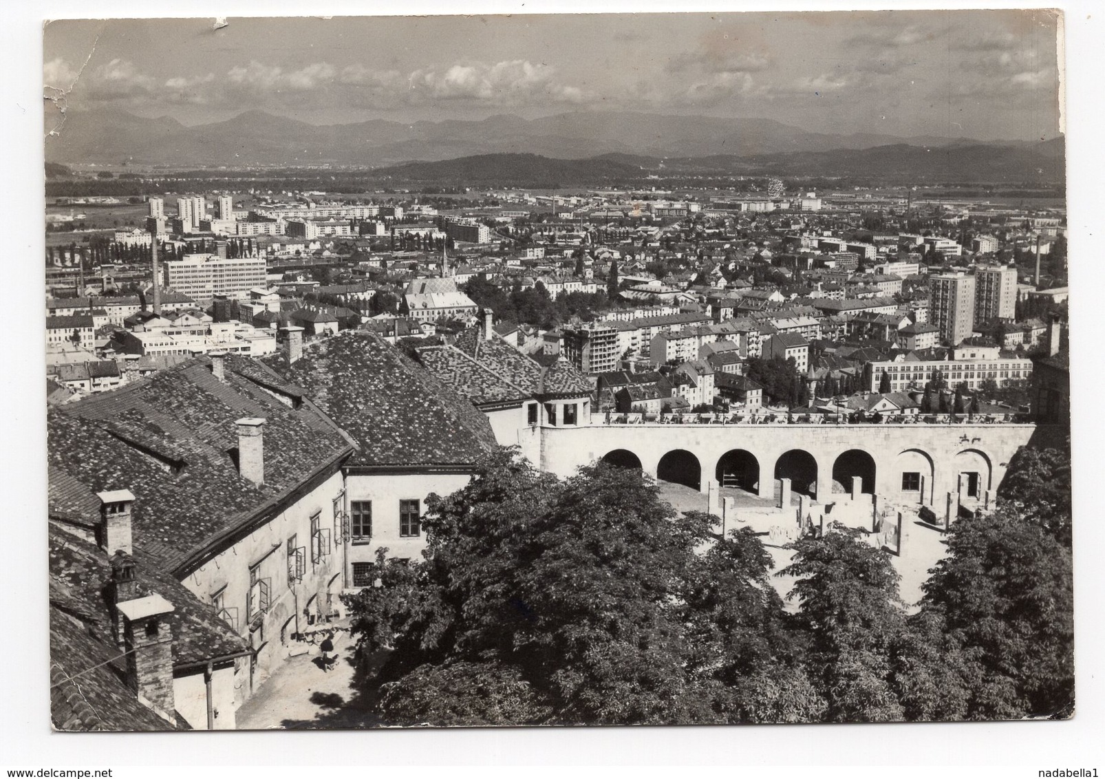 1964 YUGOSLAVIA, SLOVENIA, LJUBLJANA, PANORAMA, FLAM WITH A BEE, INVEST IN POST OFFICE BANK,ILLUSTRATED POSTCARD USED - Yugoslavia