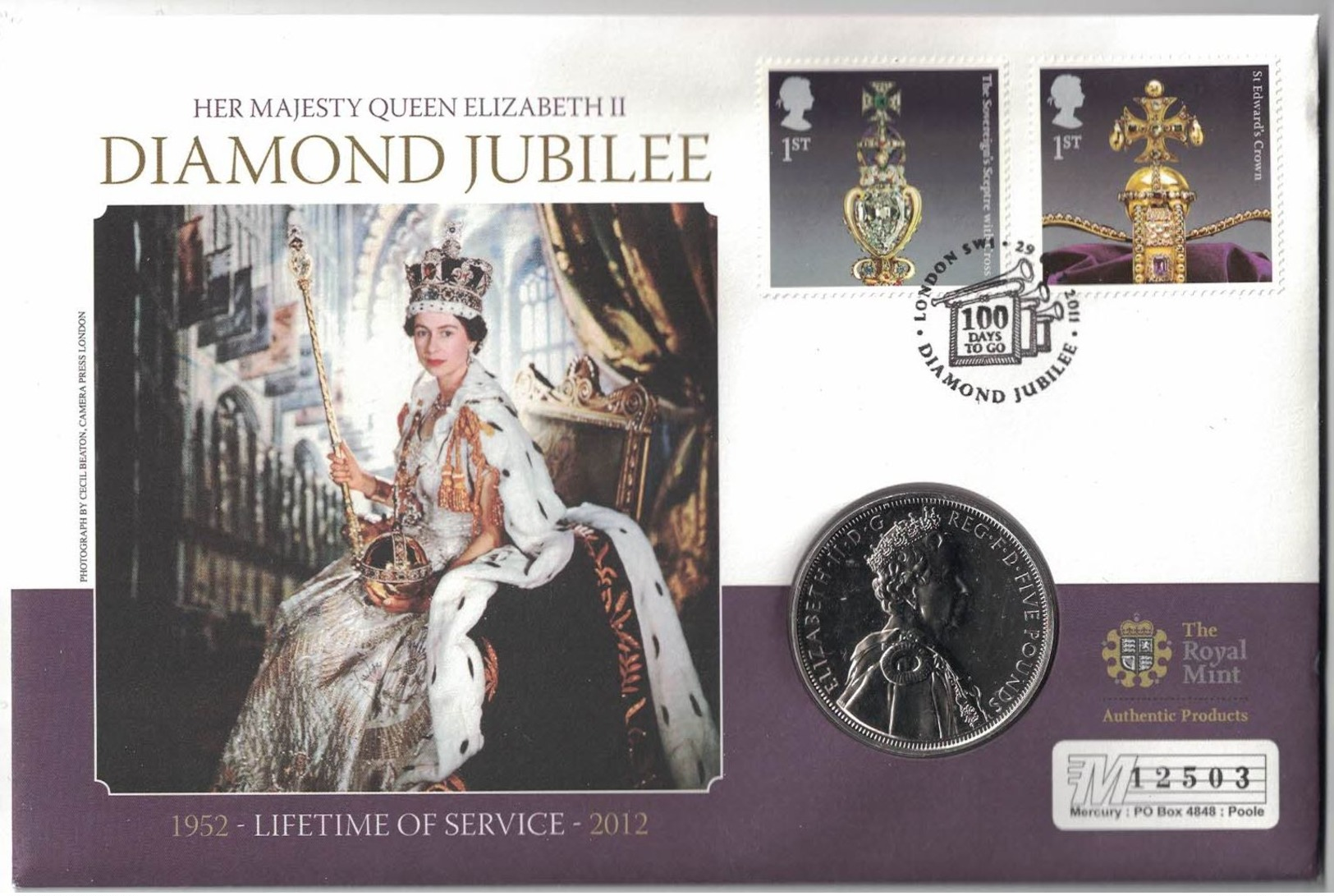 British 5 Pounds Coin Cover – 2012(Diamond Jubilee) - Maundy Sets & Commémoratives