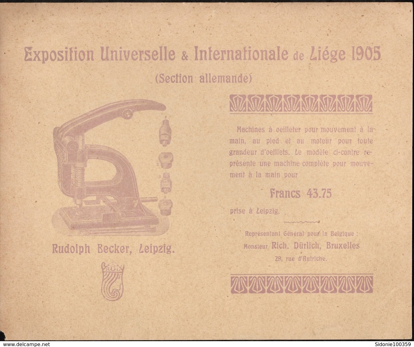 Carte Pub Exposition Liège 1905 (machine à Oeilleter Rudolf Becker Leipzig) Affranchi Par 1 Préoblitéré Bruxelles 1905 - Roller Precancels 1900-09