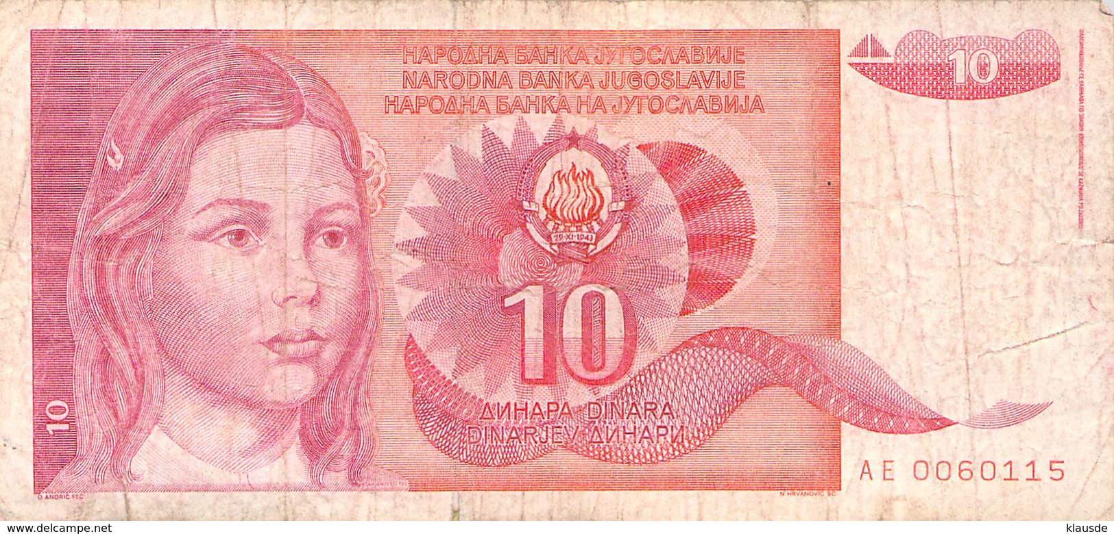 10 Dinar Banknote Jugoslawien 1990 VF/F (III) - Yugoslavia