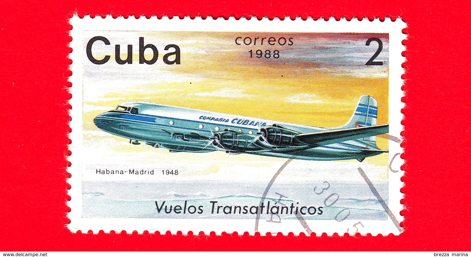 CUBA - 1988 - Aereo - Aviazione - Compagnie Aeree - Douglas DC-4 (Madrid, 1948) - 2 - Nuovi