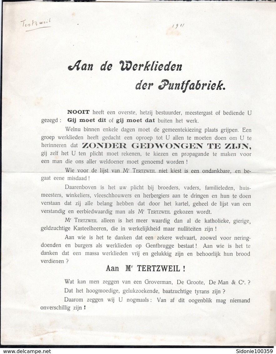 Enveloppe (publicité électorale) Envoyée De Gand Vers Gentbrugge En 1911 Affranchi Avec 1 Préoblitéré De Gand 1911 - Rolstempels 1910-19