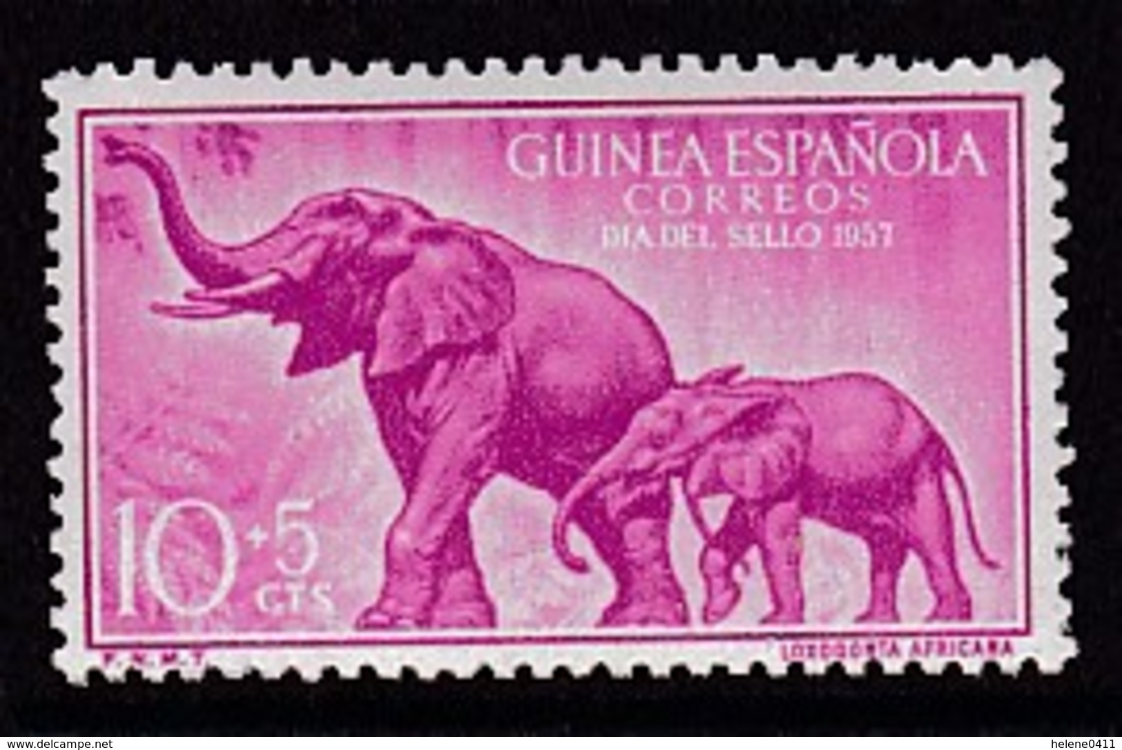 TIMBRE NEUF DE GUINEE ESPAGNOLE - JOURNEE DU TIMBRE 1957 (ELEPHANT ET ELEPHANTEAU) N° Y&T 384 - Journée Du Timbre