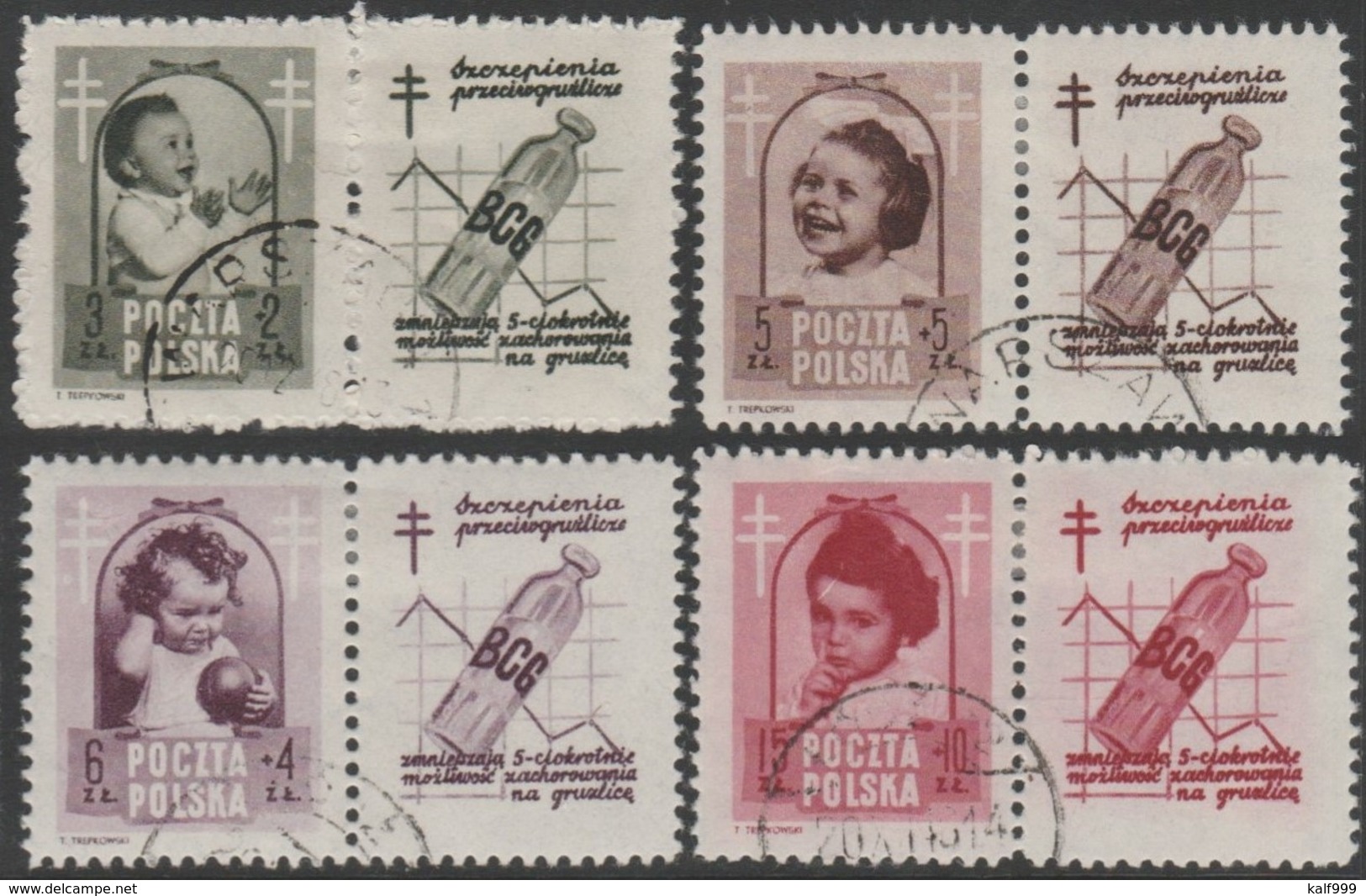 ~~~ Poland Pologne 1948 - Anti Tuberculosis - Mi. 511/514 ZF VII (o)  ~~~ - Used Stamps
