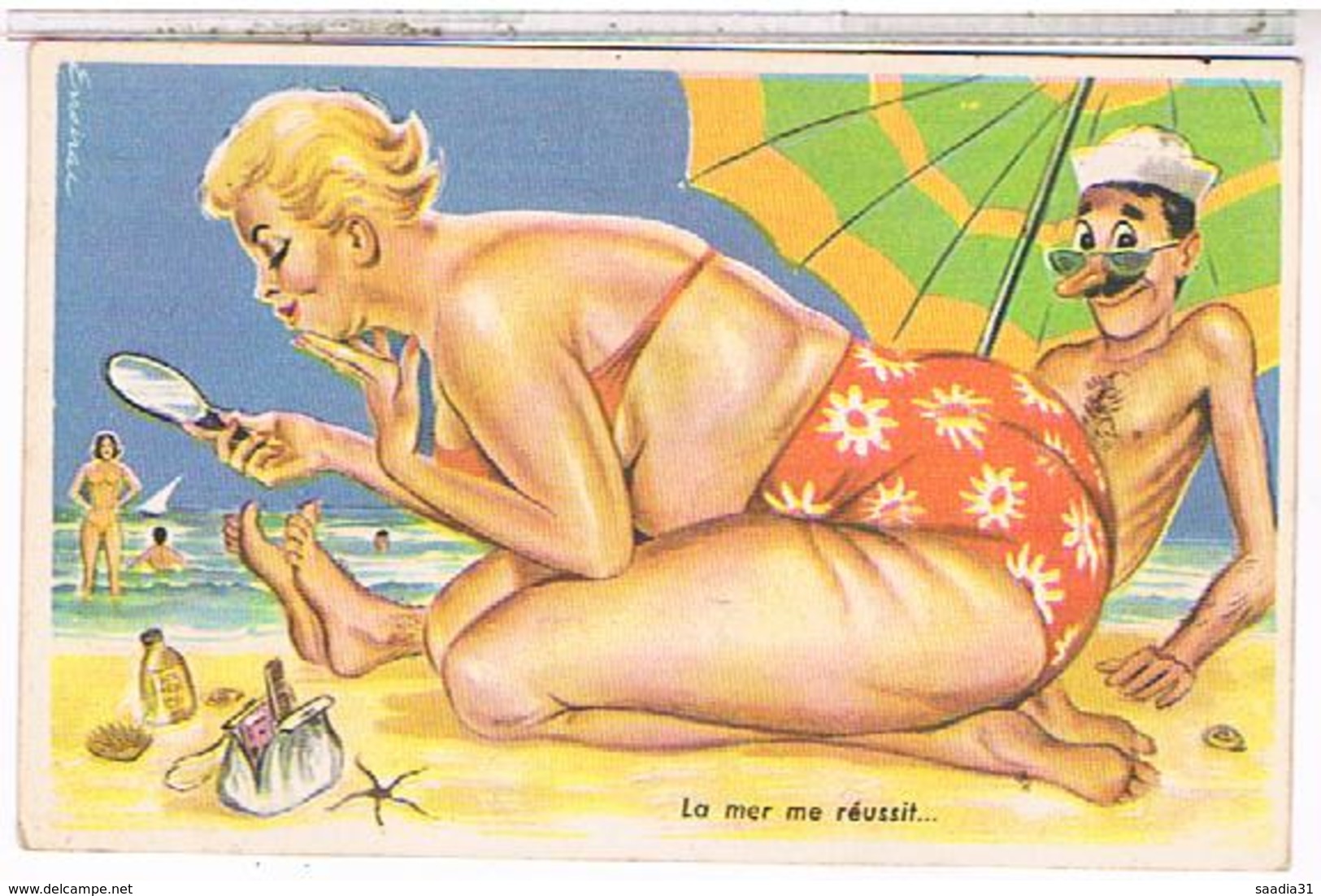 ILLUSTRATEUR  LOUIS  CARRIERE N°750 Pin Up 9x14 LA MER  MER  REUSSIT.....  CPM  TBE PH683 - Carrière, Louis