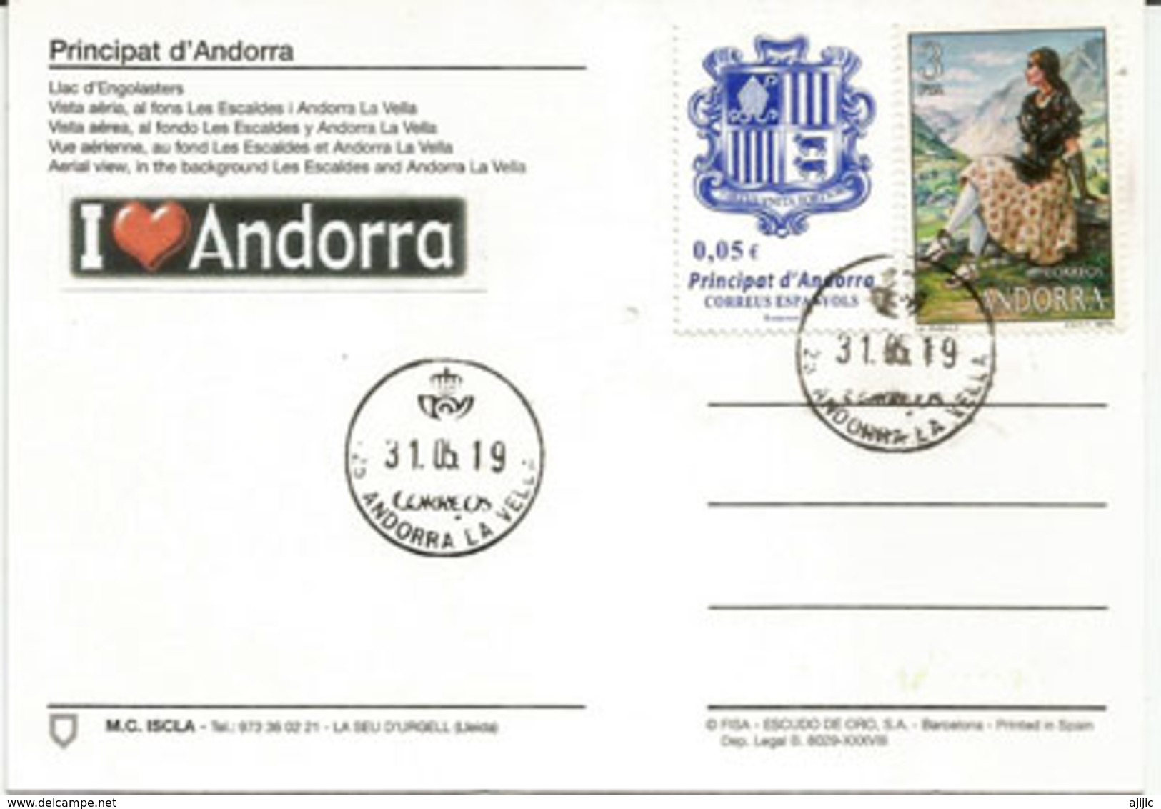 Andorra In Summer , Lake Engolsters,  Postcard Franked With Spanish Andorran Stamps + Andorra La Vella Postmark. - Andorra