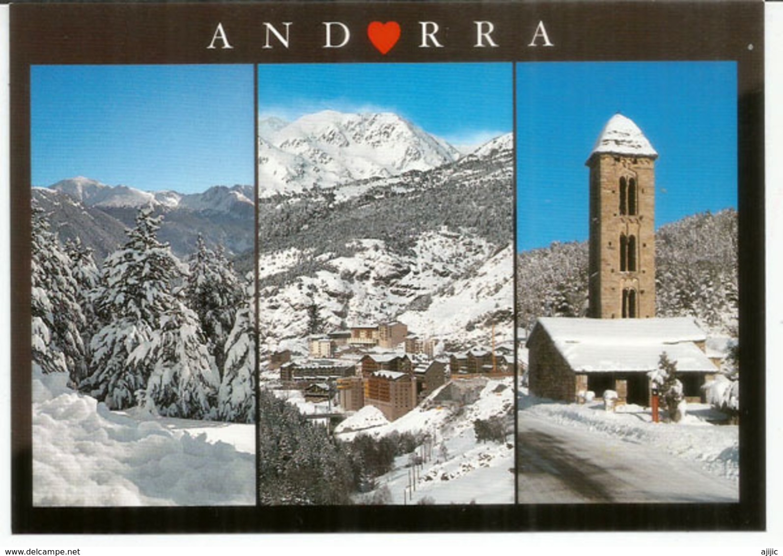 Andorra In Winter. Postcard Franked With Spanish Andorran Stamps + Andorra La Vella Postmark. - Andorre