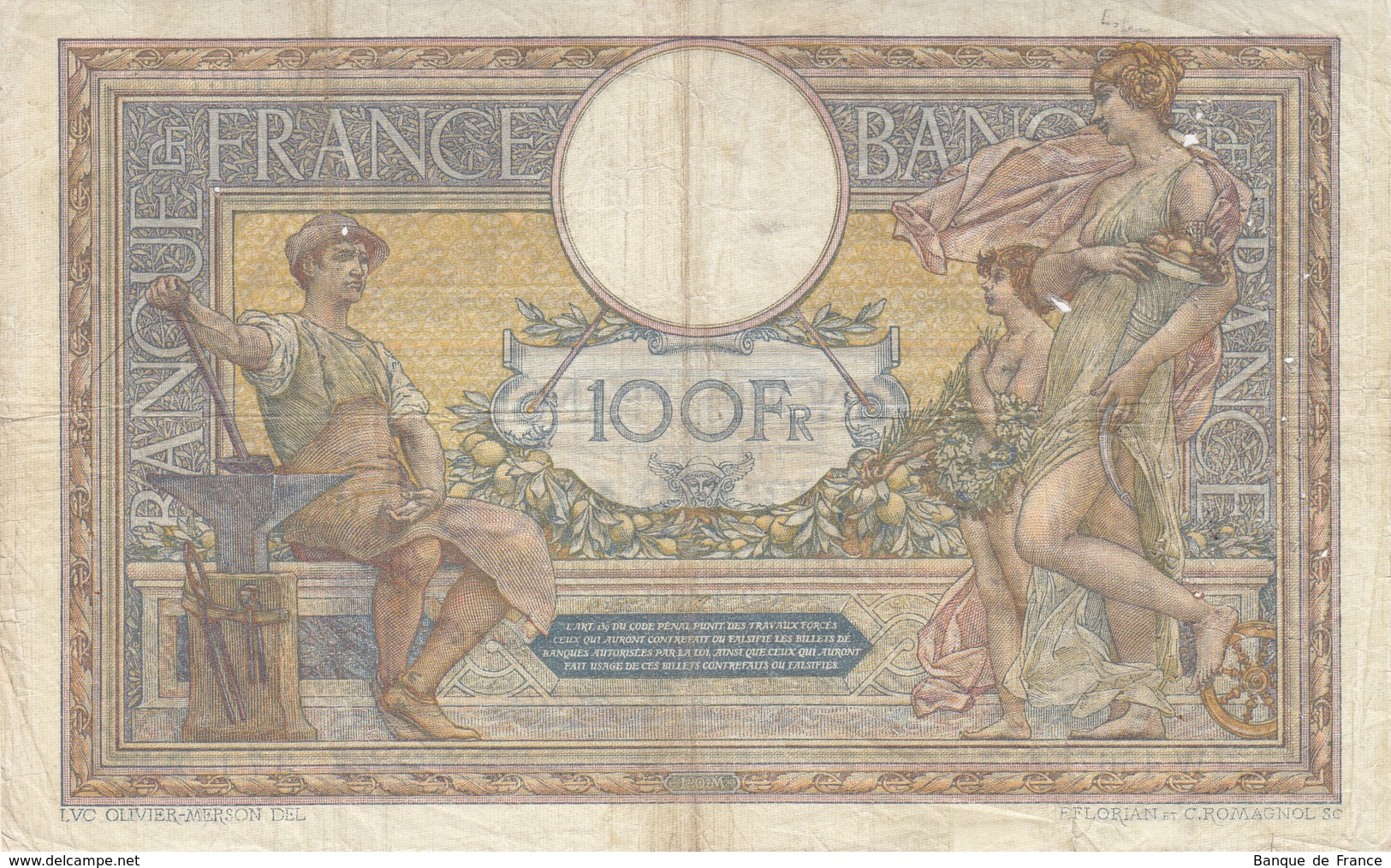 Billet 100 F L.O. Merson Du 3-4-1918 FAY 23.10 Alph. W.4567 - 100 F 1908-1939 ''Luc Olivier Merson''