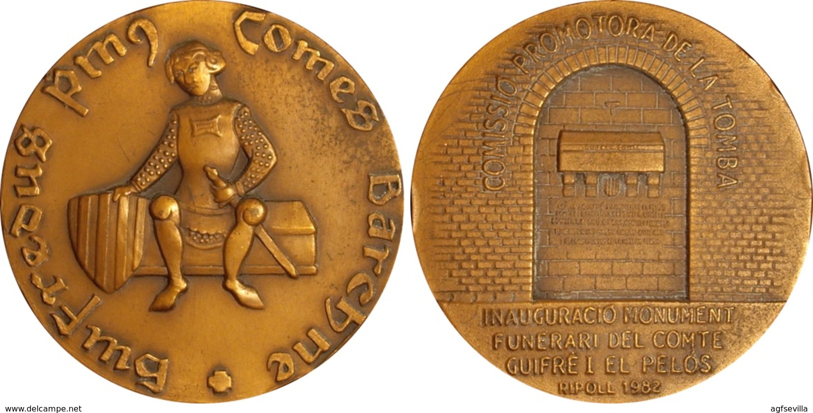 ESPAÑA. MEDALLA DE LA INAUGURACIÓN DE LA TUMBA DE WIFREDO EL VELLOSO. 1.982. CON ESTUCHE. SPAIN MEDAL WITH BOX - Firma's