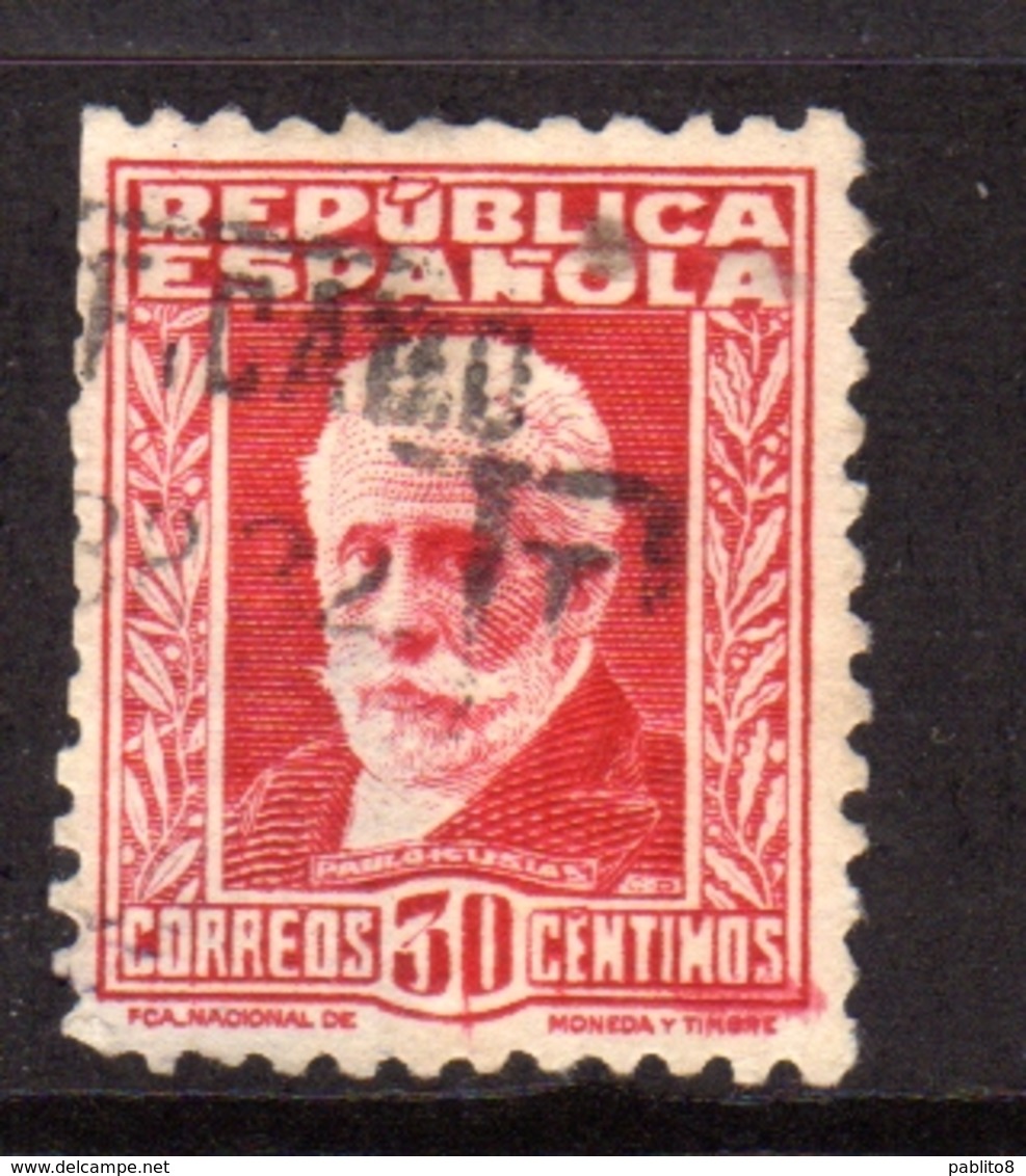 SPAIN ESPAÑA SPAGNA 1931 1932 PABLO IGLESIAS CENT. 30c USATO USED OBLITERE' - Oblitérés