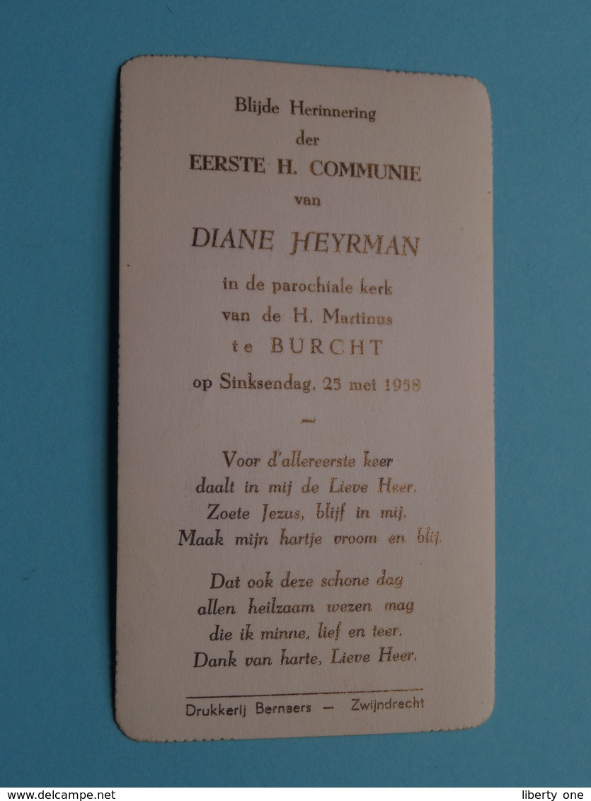 H. Communie Van Diane HEYRMAN > I/d Kerk Te BURCHT Op 25 Mei 1958 ( Zie Foto's ) ! - Communion