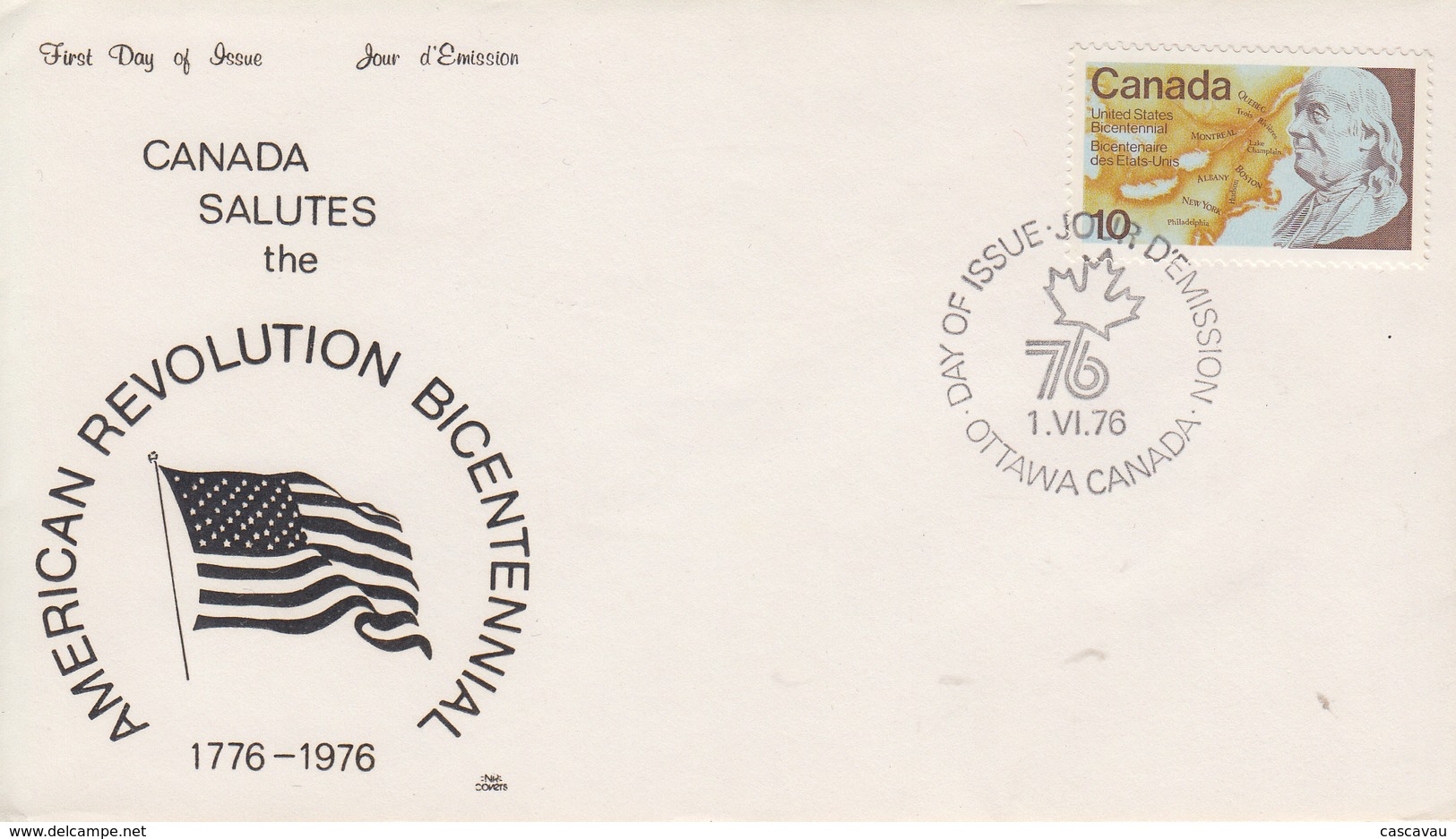 Enveloppe  FDC   1er   Jour    CANADA    Bicentenaire  De  La   REVOLUTION     Américaine    1976 - Indépendance USA