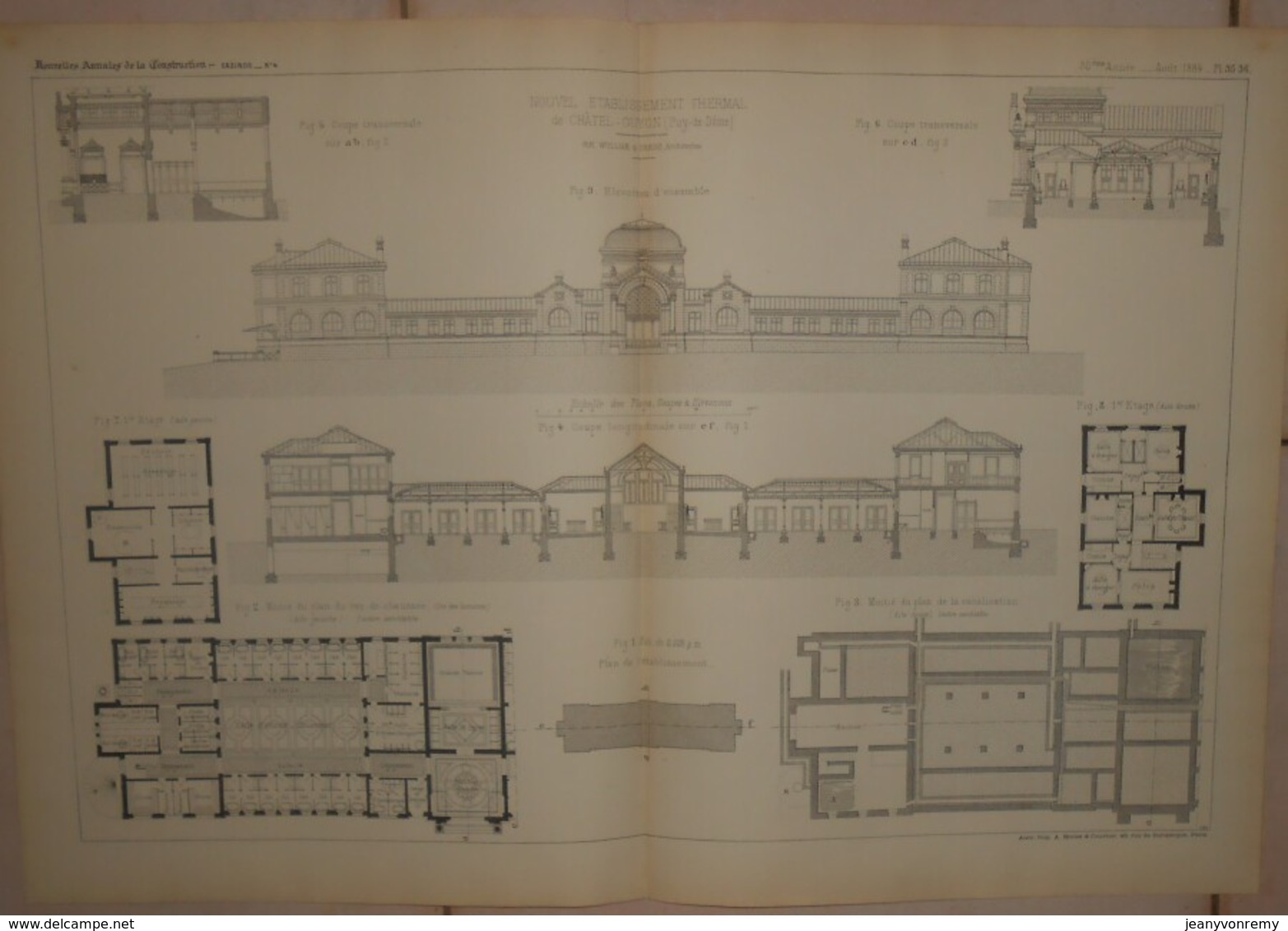 Plan Du Nouvel Etablissement Thermal De Châtel Guyon. Puy De Dôme. MM. Wulliam Et Farge, Architectes. 1884. - Arbeitsbeschaffung