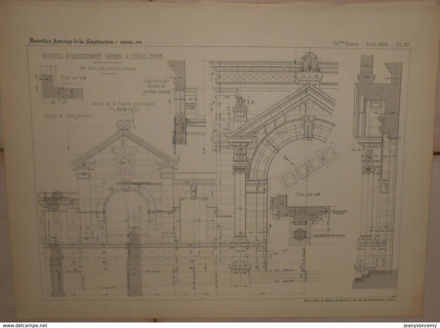 Plan Du Nouvel Etablissement Thermal De Châtel Guyon. Puy De Dôme. MM. Wulliam Et Farge, Architectes. 1884. - Arbeitsbeschaffung