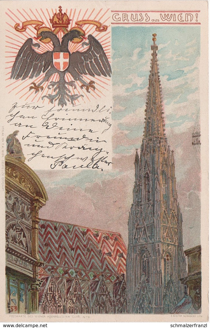 Litho Künstlerkarte AK Gruß Aus Wien Stephansdom Stephansplatz Wappen Heraldik Österreich Austria Autriche - Stephansplatz