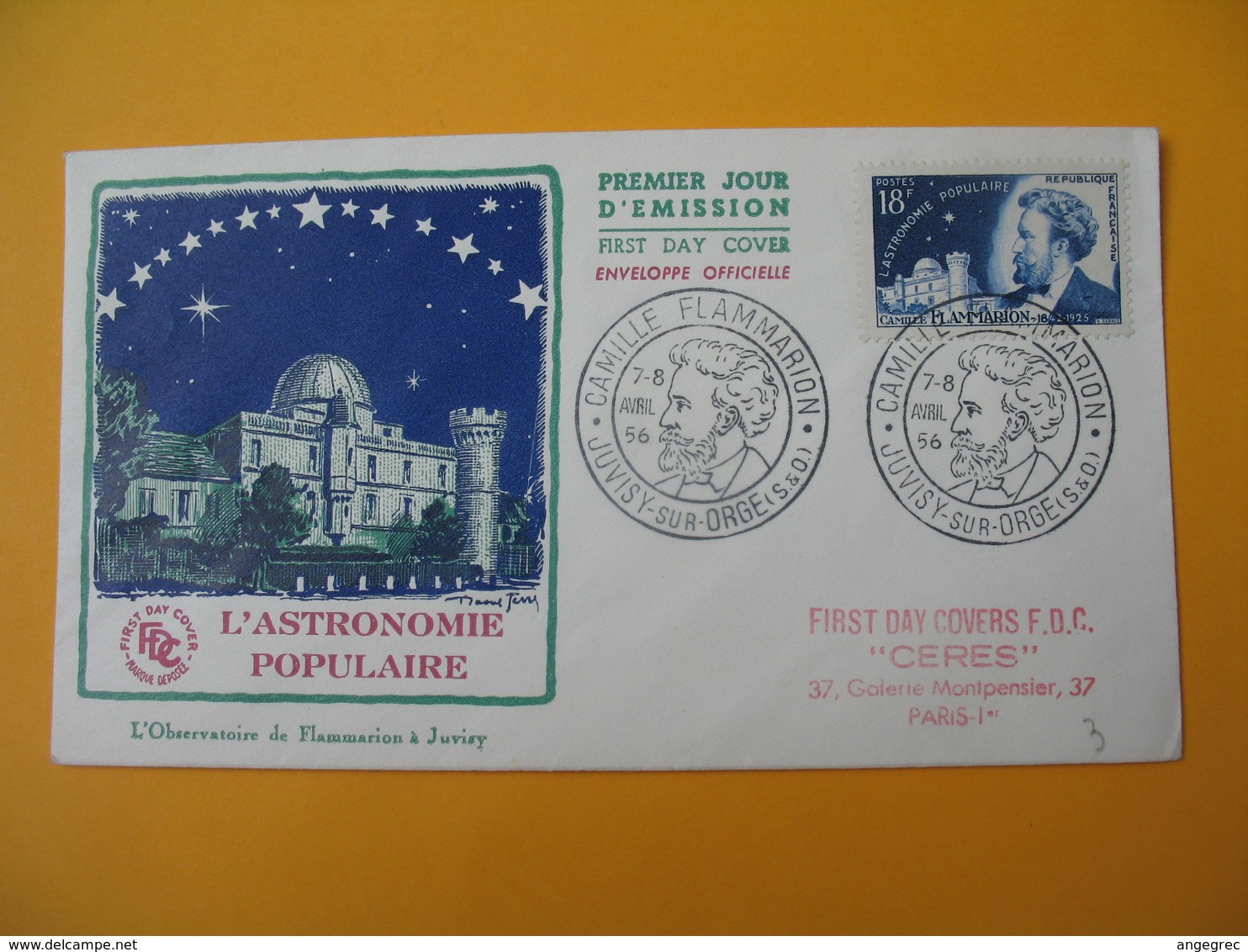 FDC 1956   France N° 1057    Camille Flamarion    Cachet  Juvisy-sur-Orge - 1950-1959