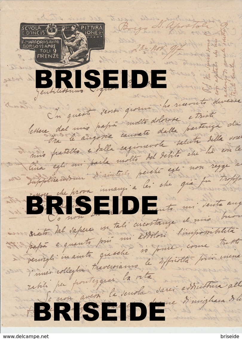 CARTA INTESTATA 1917 SCUOLA DI PITTURA E D'INCISIONE MARFORI SAVINI BORGO SS. APOSTOLI FIRENZE - Manoscritti