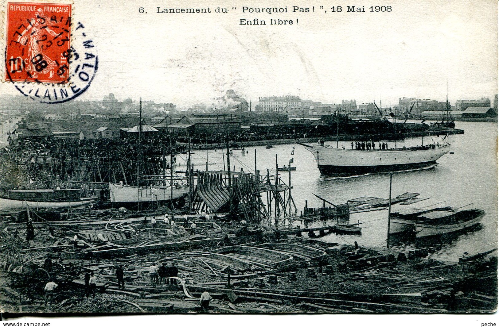 N°73435 -cpa Saint Malo -lancement Du "pourquoi Pas" 1908 - Saint Malo