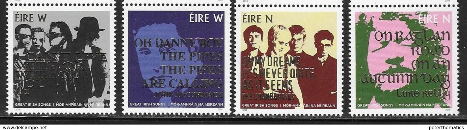 IRELAND, 2019, MNH, MUSIC, GREAT IRISH SONGS, U2, THE CRANBERRIES, LUKE KELLY, JOHN McCORMACK,4v - Music