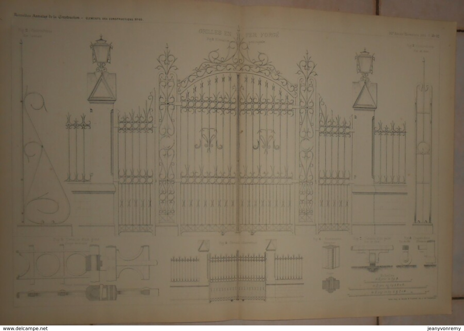 Plans De Grilles En Fer Forgé. 1884. - Architecture