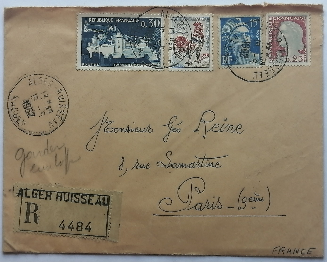 ALGER-RUISSEAU.  Enveloppe En Recommandé ALGER-RUISSEAU Datée 19 Juin 1962. - Autres & Non Classés