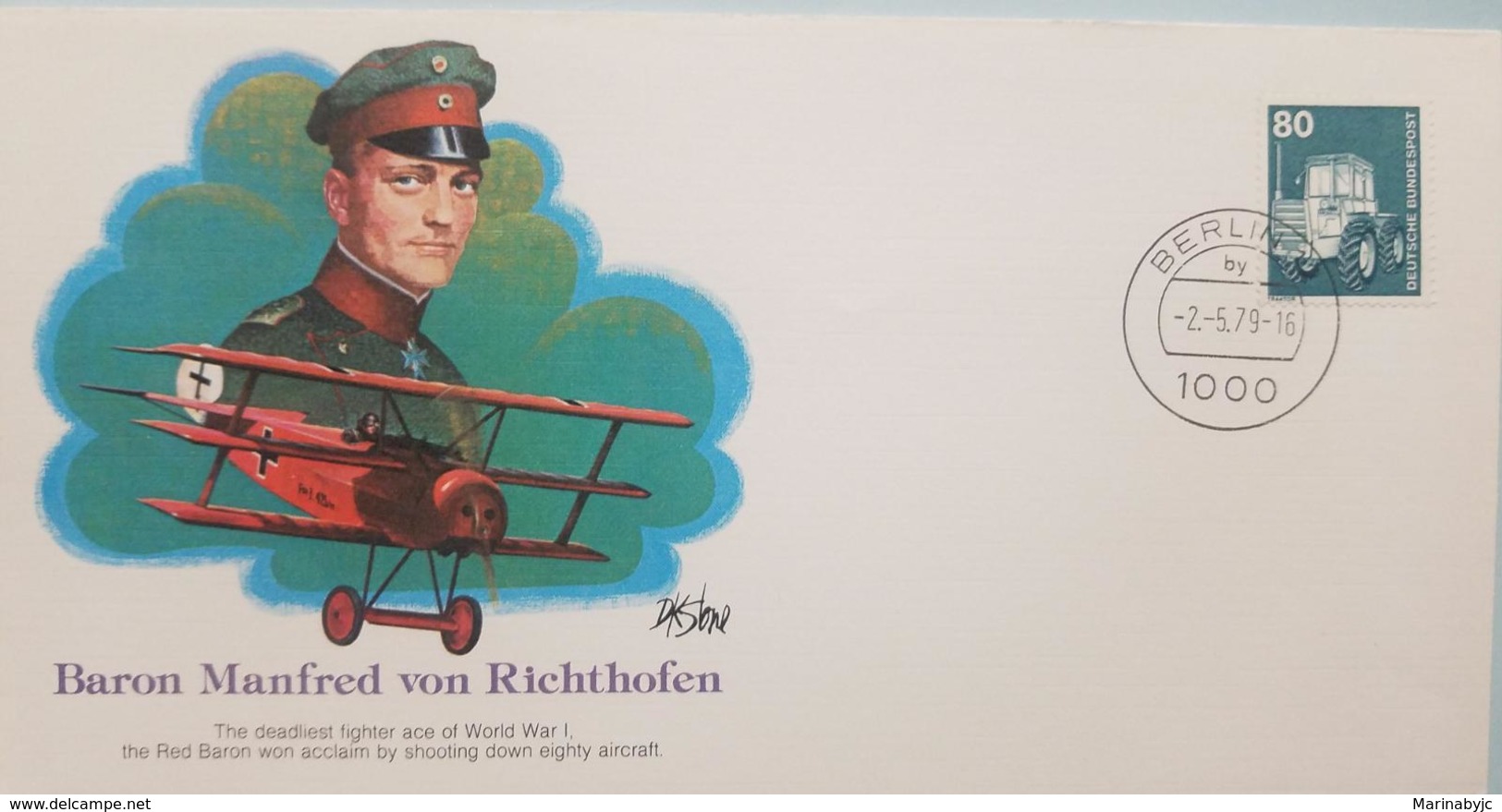 L) 1979 GERMANY, BARON MANFRED VON RICHTHOFEN, MACHINE, GREEN, 80, FDC - Other & Unclassified