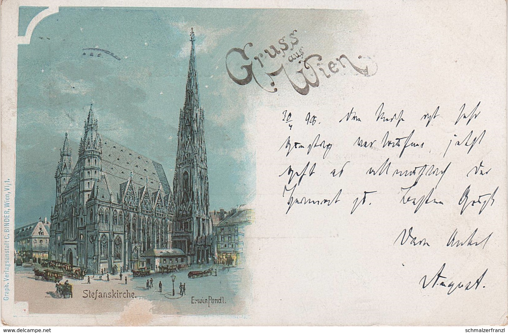 Litho Künstlerkarte AK Gruß Aus Wien 1898 Stefanskirche Stephansdom Stephansplatz Mondschein Österreich Austria Autriche - Stephansplatz