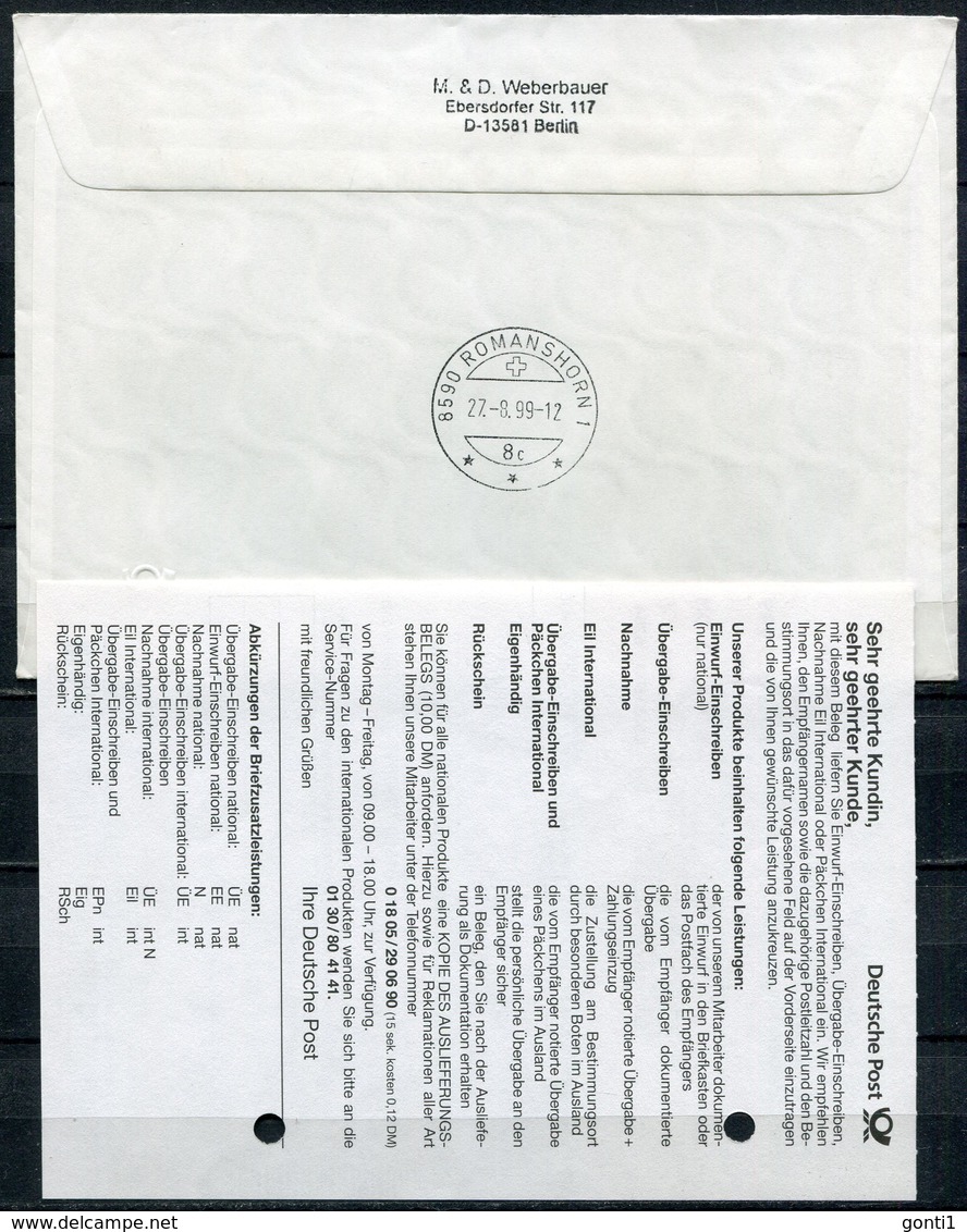 Germany 1999 Reco Sonderbeleg Plusbrief UPo 8 Mit Sonder Reco Label,Freimachung U.Sondertarif Büsingen-Schweiz"1 Beleg - Autres & Non Classés