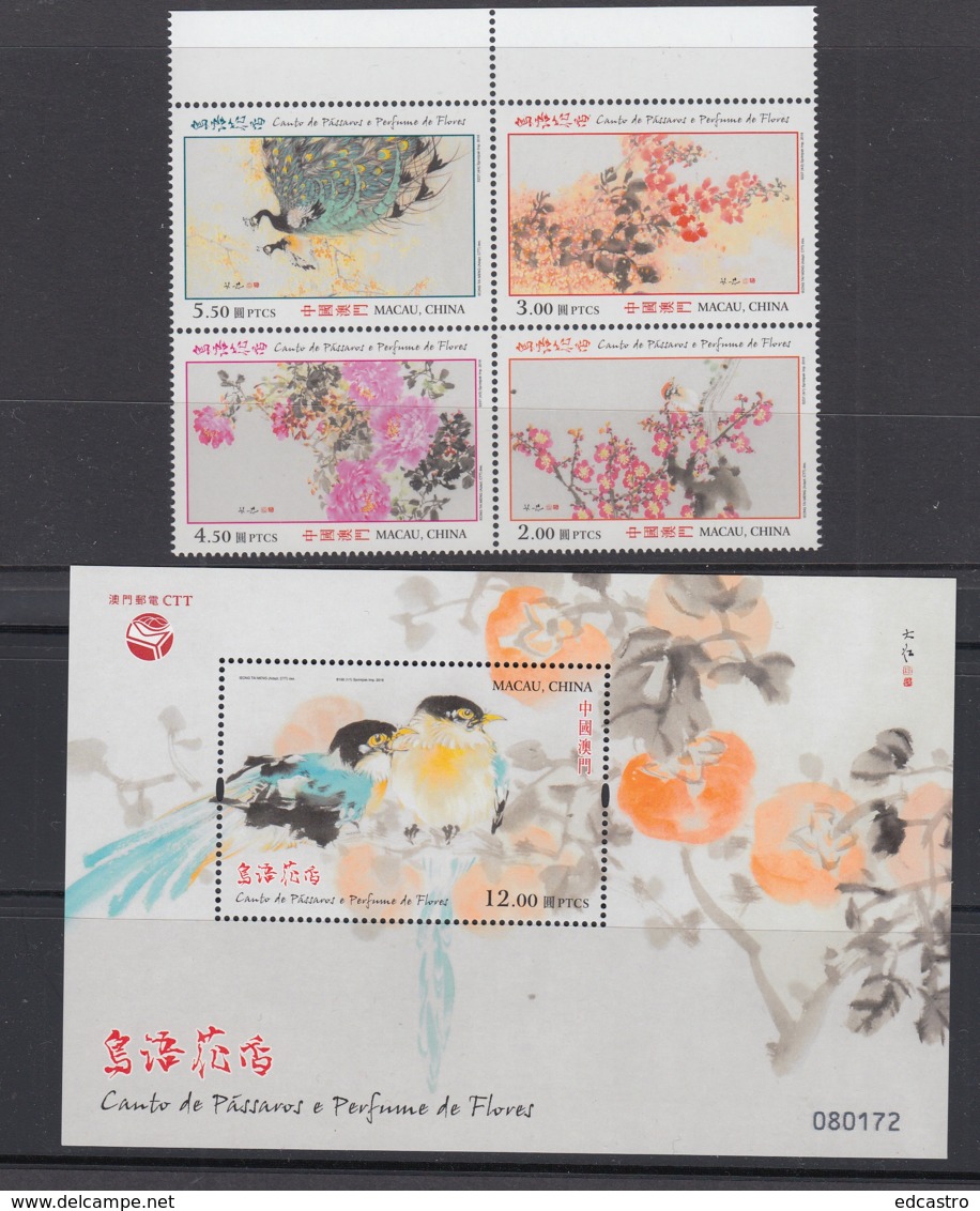 14.- MACAU 2018 Birdsongs And Spring Flowers - Unused Stamps