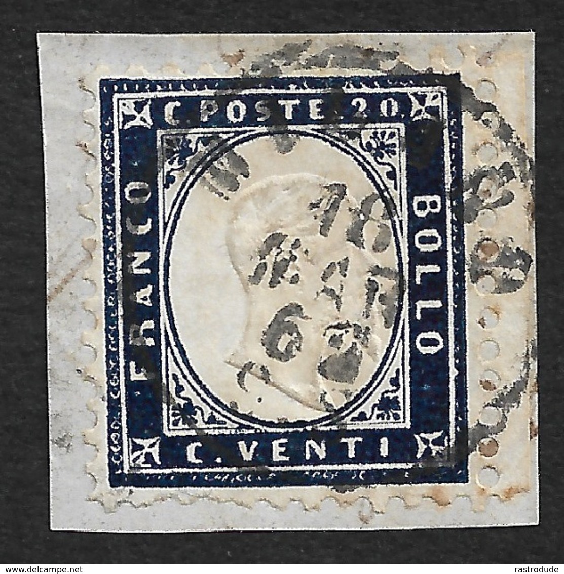 1862 - 20 Cent. Indaco (2) Con margine Del Foglio, Usato Su Piccolo Frammento Milano 18/3/1862. Raro Uso Nel Marzo 1862 - Usati