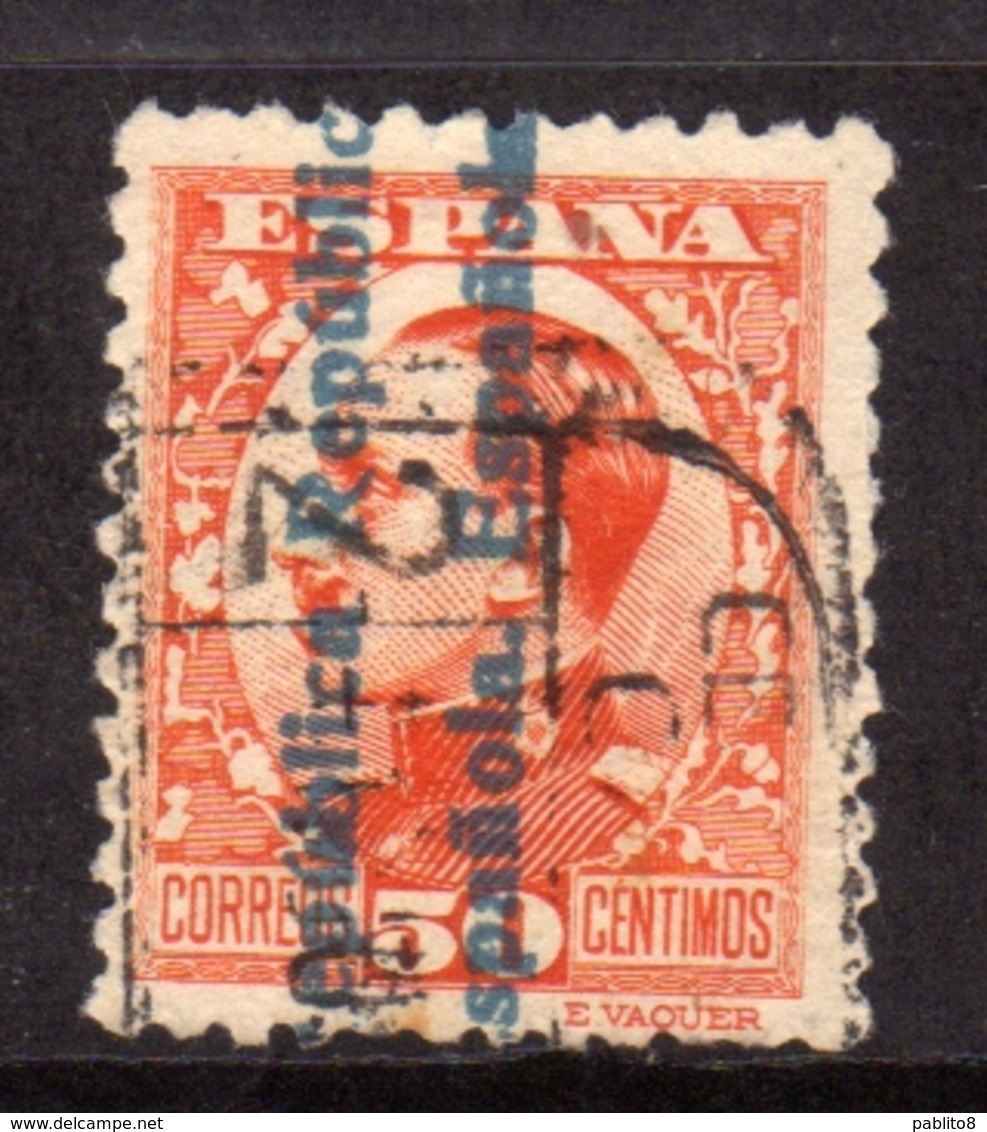 SPAIN ESPAÑA SPAGNA 1931 KING ALFONSO XIII RE OVERPRINTED REPUBBLICA ESPANOLA CENT. 25c USATO USED OBLITERE' - Usati