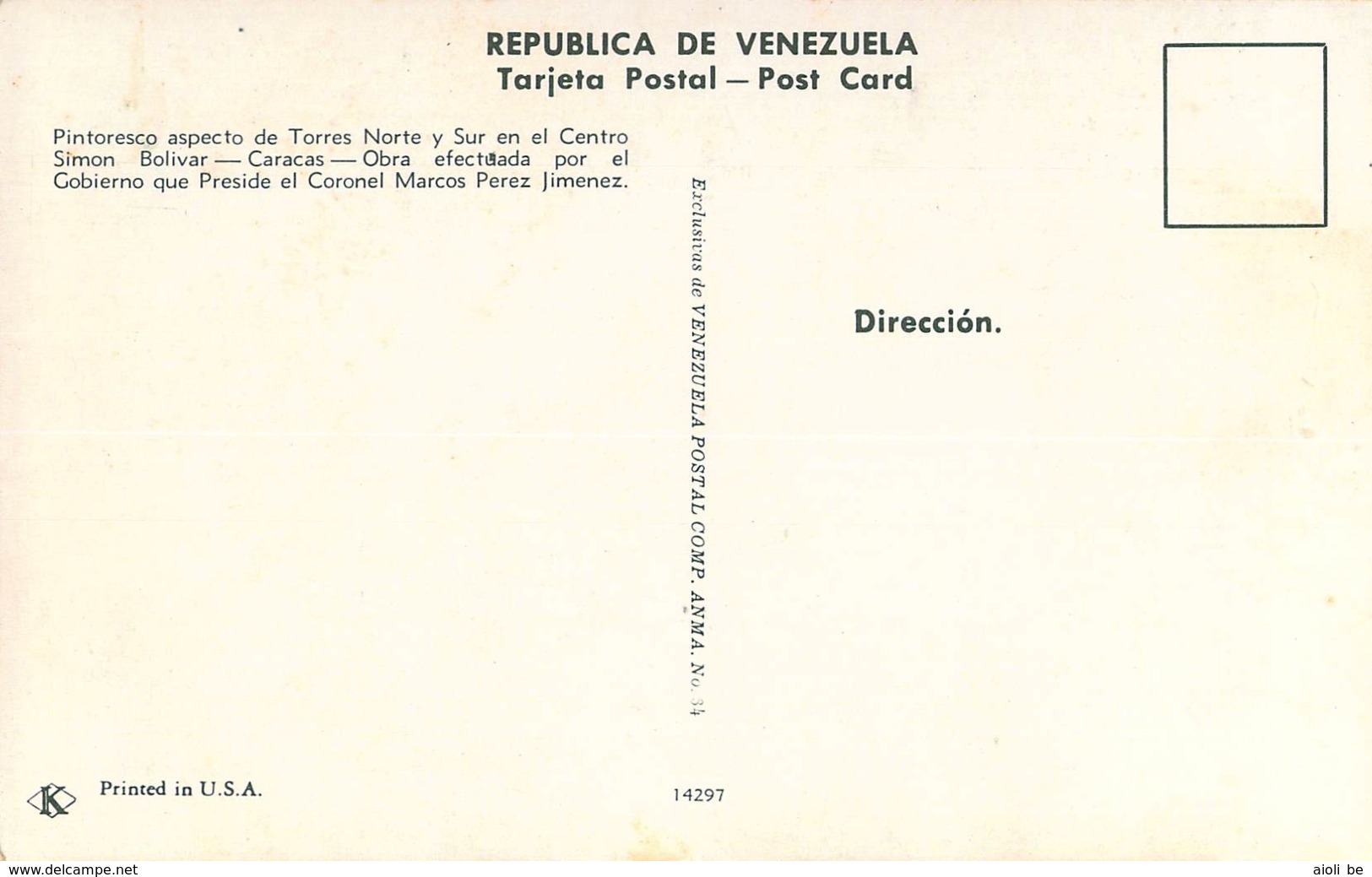 Pitoresco Aspecto De Torres Norte Y Sur En El Centro Simon Bolivar, Caracas,Obra Efecteada Por El Gobierno Que Preside.. - Venezuela