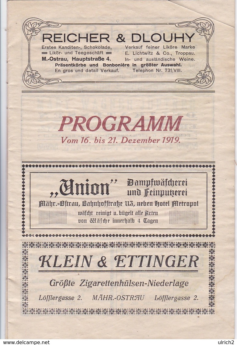 Programm National Kabaret Mährisch-Ostrau - Fischer Wagner Schönhoff - Wiener Kammer-Singspiele Galathee - 1919 (41561) - Theater & Drehbücher