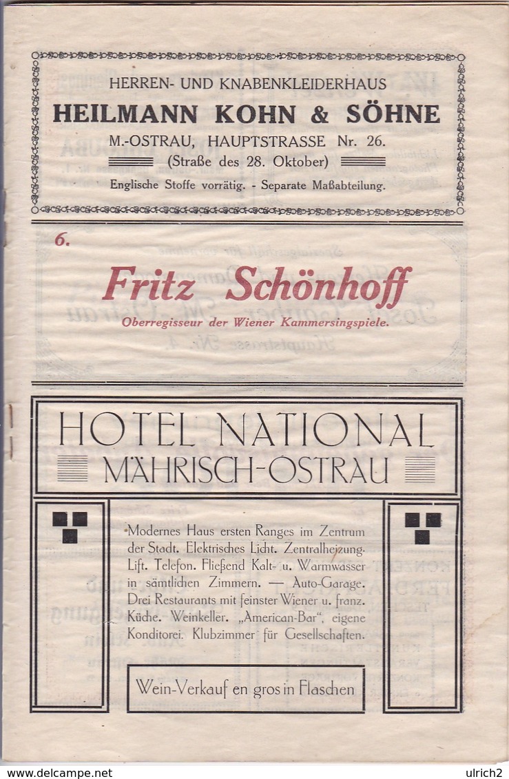 Programm National Kabaret Mährisch-Ostrau - Fischer Wagner Schönhoff - Wiener Kammer-Singspiele Galathee - 1919 (41561) - Theater & Drehbücher