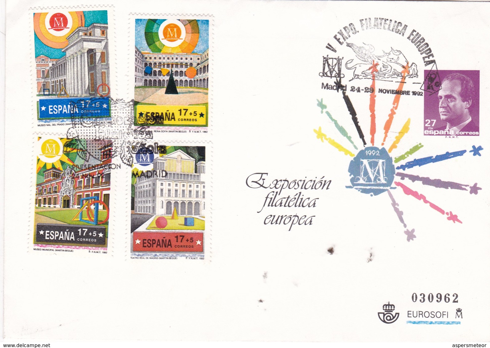 1992 V EXPO FILATELICA EUROPA ENTIER ENTERO 27 PTA - BLEUP - 1931-....