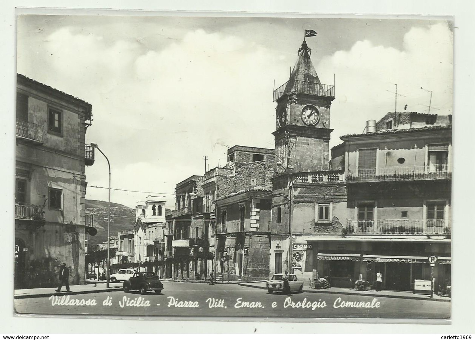 VILLAROSA DI SICILIA - PIAZZA VITT. EMAN. E OROLOGIO COMUNALE   VIAGGIATA  FG - Enna