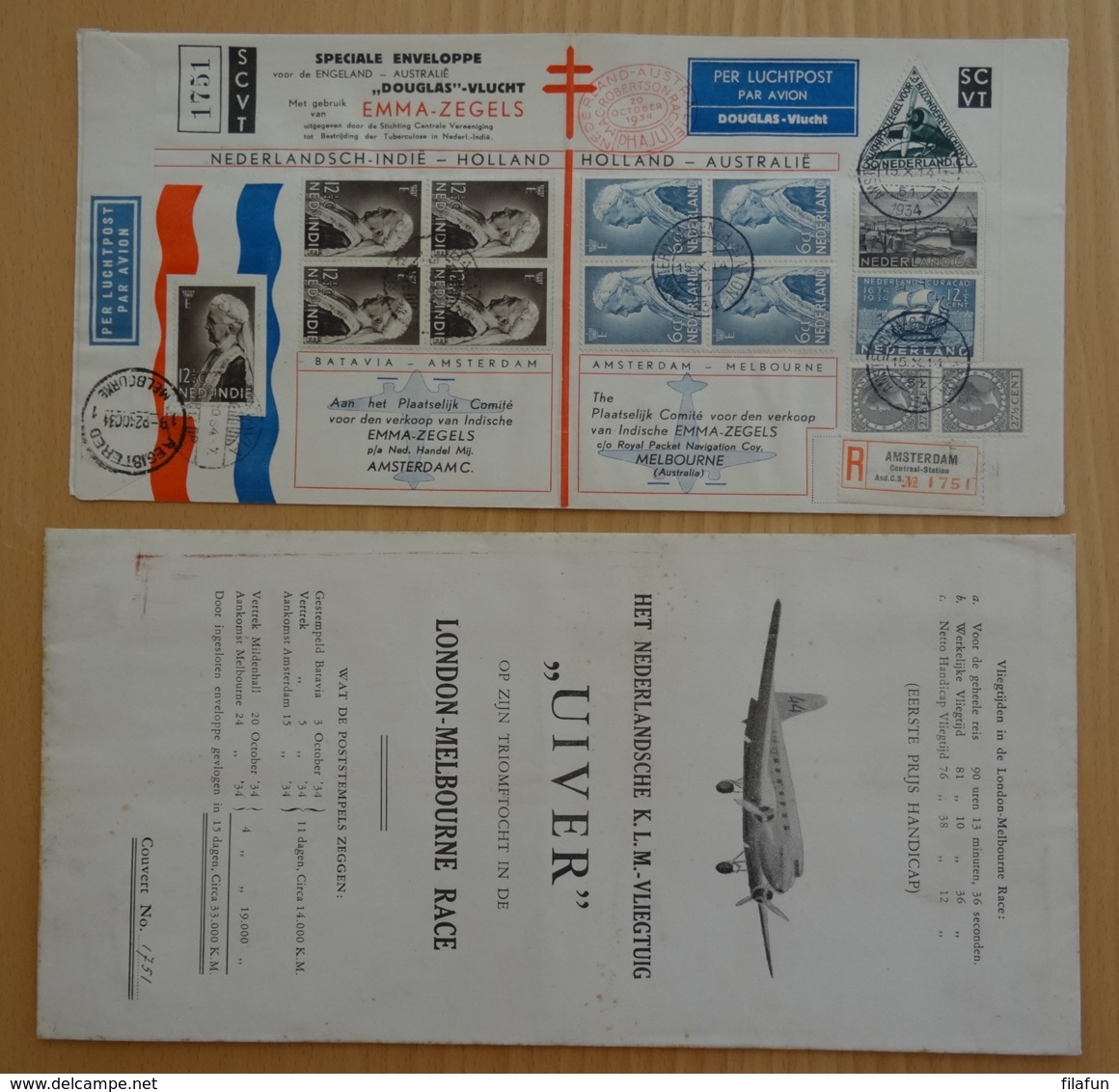 Nederlands Indië - 1934 - Uiver Envelop London-Melbourne Race - Uitgave SCVT Met Originele Uiver-hoes - Nummer 1751 - Nederlands-Indië