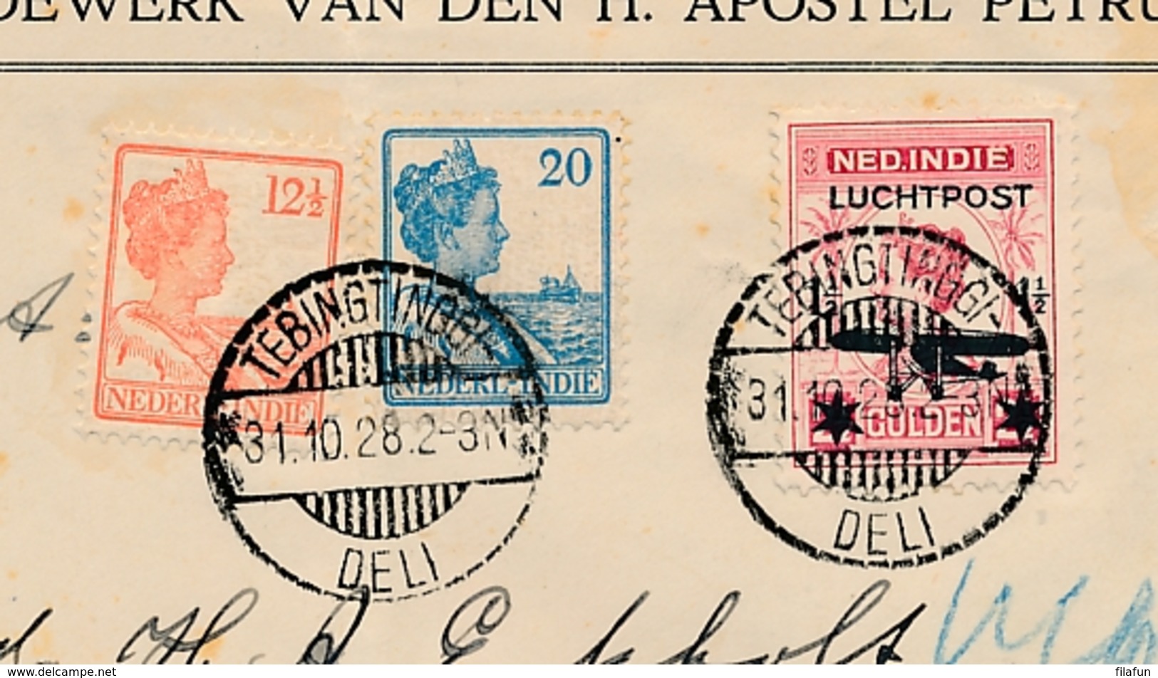 Nederlands Indië - 1928 - 1,50 Gulden Luchtpost, 1e Terugvlucht Van Tebingtinggi-deli Naar Arnhem - Pauselijk Liefdewerk - Niederländisch-Indien