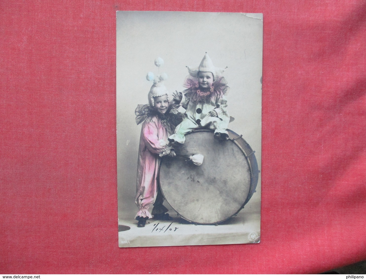 RPPC Color   Weird Costumes Sitting On A Large Drum        Ref 3395 - Other & Unclassified